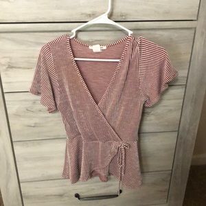 Red and white striped flirty top.